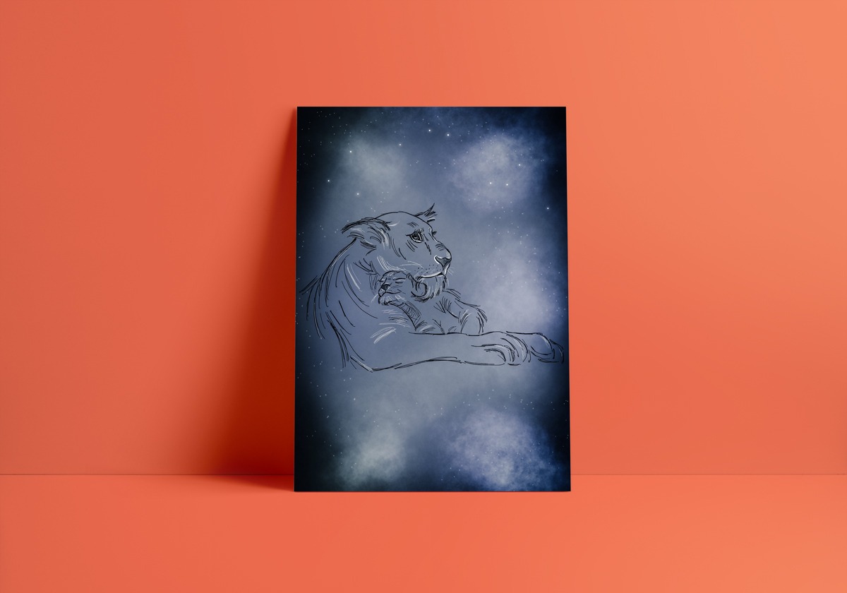 lioness and cub art print